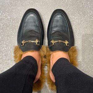 Faux Fur Lined Leather Mules.